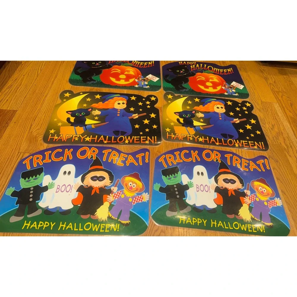 Vintage 1996 Bright of America Halloween Placemats Set of 6 Double Sided USA